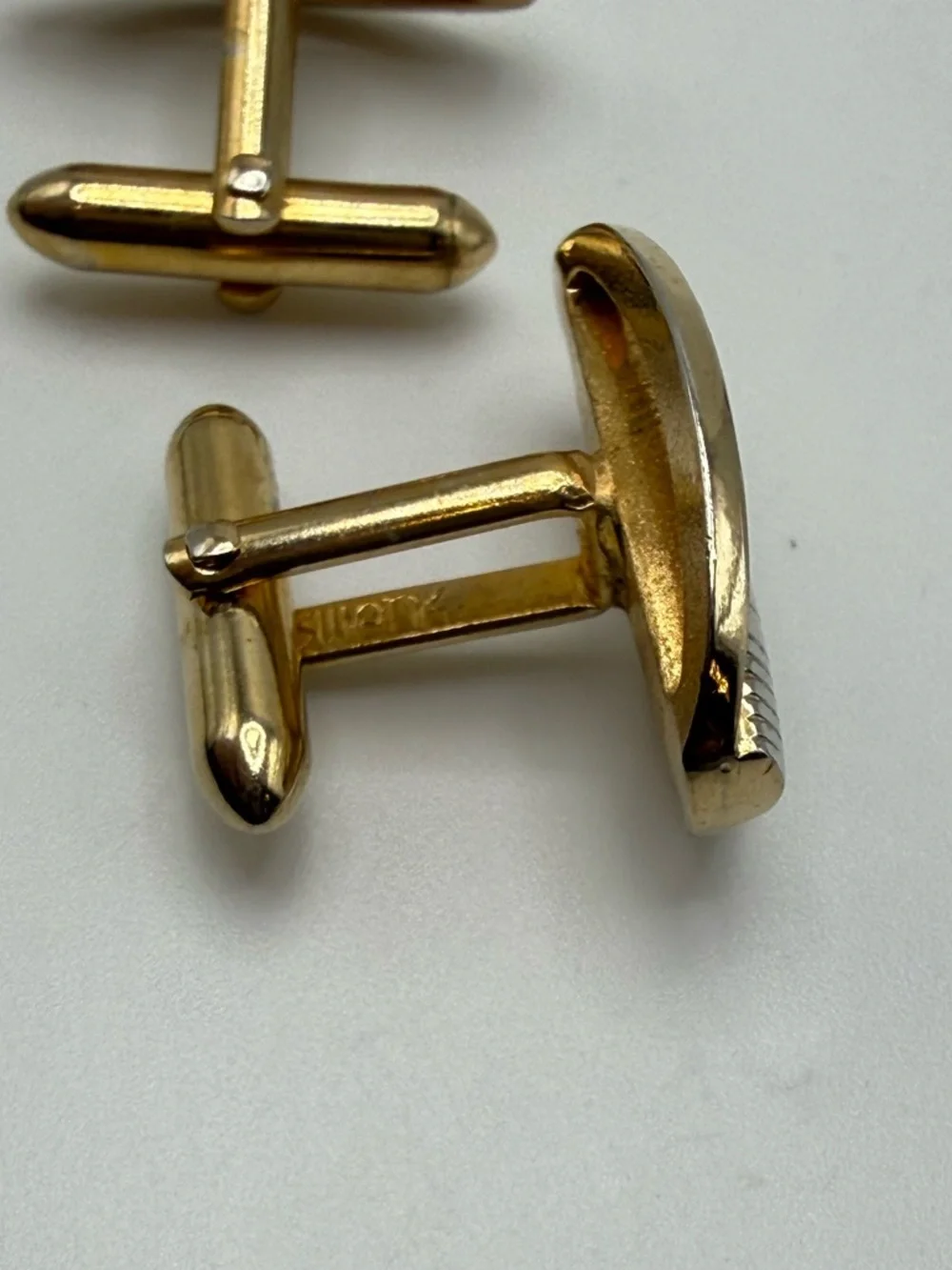 Vintage Swank Cufflinks Gold Silver Tone Oval Textured Mid Century Men’s Formal
